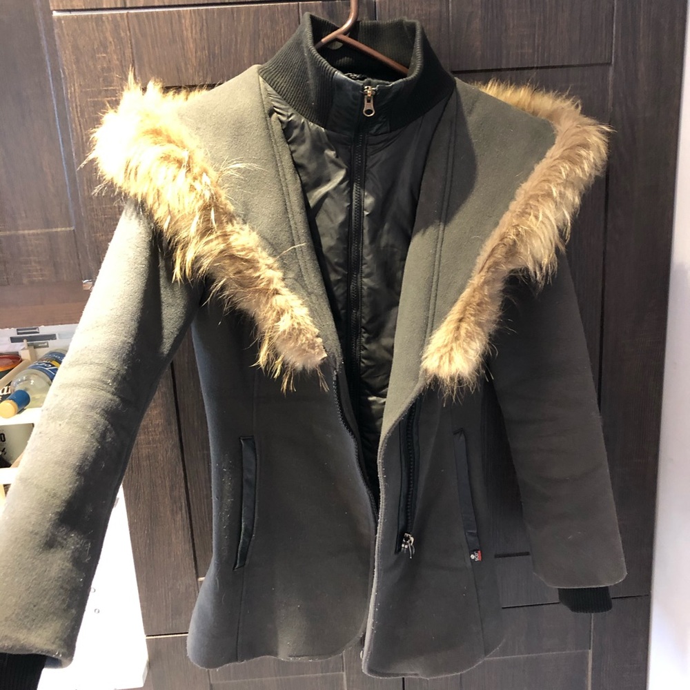 SICILY wool coat with beige fur size small